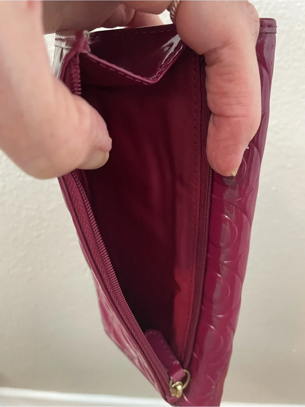 Coach Pink Ruby Signature C Embossed Patent Leather Slim Envelope Wallet
